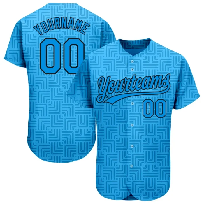 Custom Blue Blue-Black 3D Pattern Design Authentic Baseball Jersey - Image 1