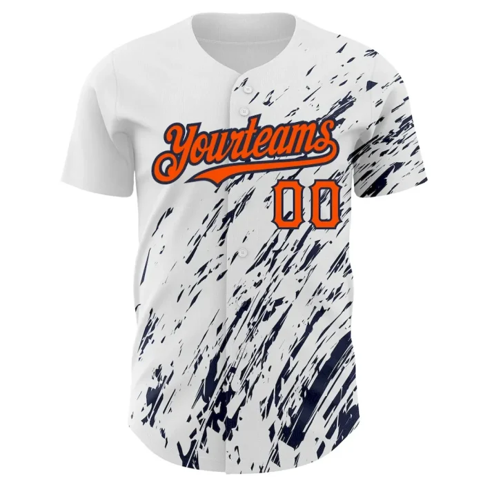 Custom White Orange-Navy 3D Pattern Design Abstract Splash Authentic Baseball Jersey - Image 2
