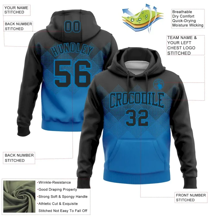 Custom Stitched Black Blue 3D Pattern Design Gradient Square Shape Sports Pullover Sweatshirt Hoodie - Image 2