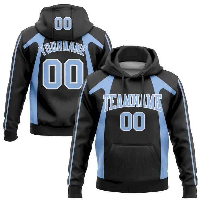 Custom Stitched Black Light Blue-White 3D Pattern Design Segmentation Patchwork Stripe Sports Pullover Sweatshirt Hoodie - Image 1