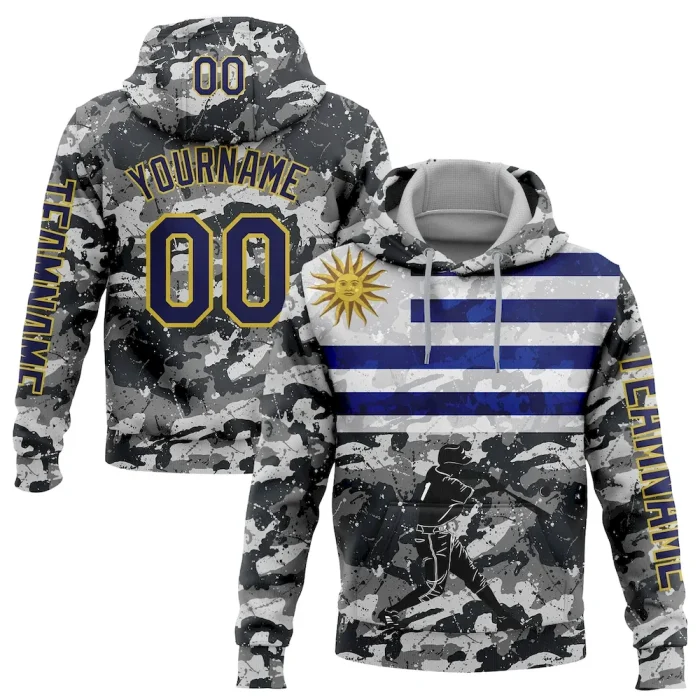 Custom Stitched Camo Navy-Yellow 3D Uruguay Uruguayan Flag Sports Pullover Sweatshirt Salute To Service Hoodie - Image 1