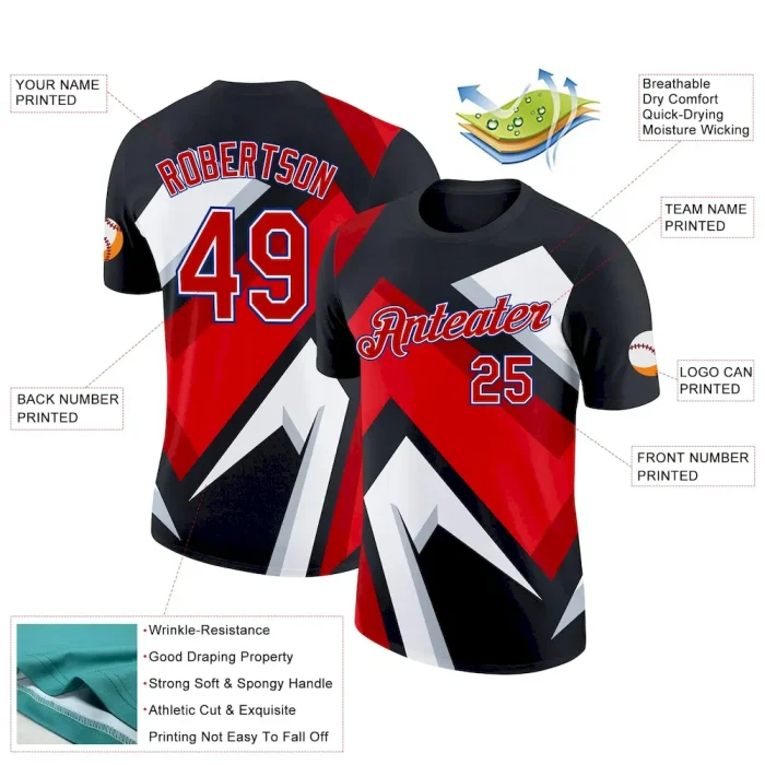 Custom Black Red-Royal 3D Esports Performance T-Shirt - Image 2