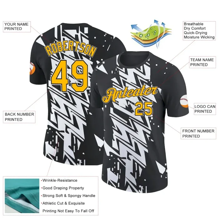 Custom Black Gold-White 3D Esports Performance T-Shirt - Image 2