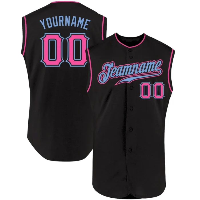 Custom Black Pink-Light Blue Authentic Sleeveless Baseball Jersey - Image 1