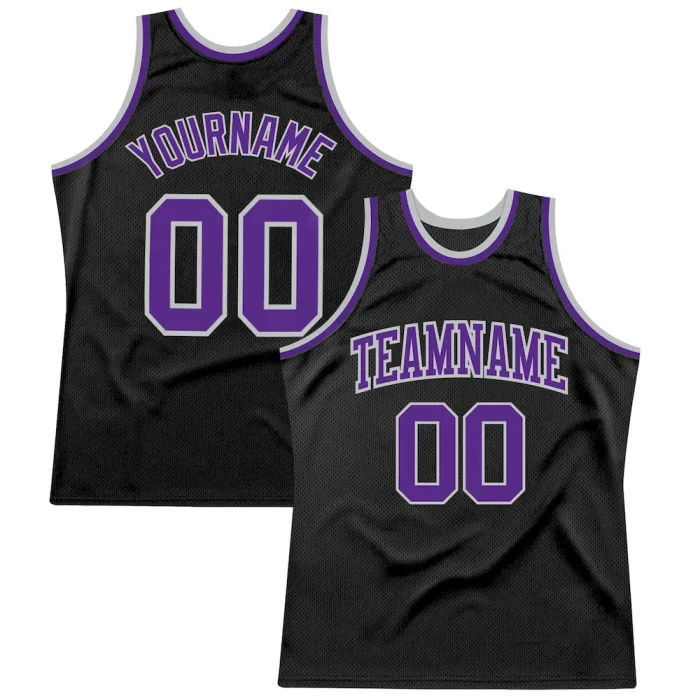 Custom Black Purple-Gray Authentic Throwback Basketball Jersey - Image 1