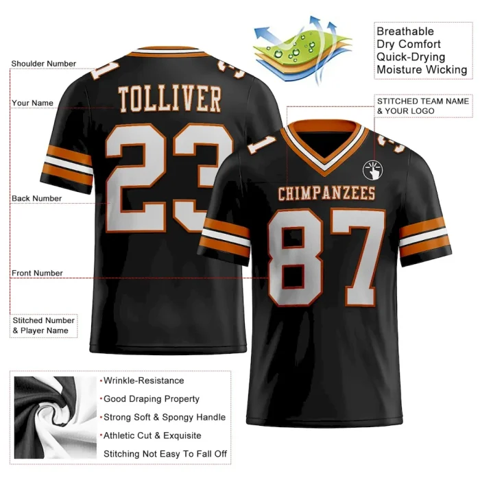 Custom Black White-Texas Orange Mesh Authentic Football Jersey - Image 2