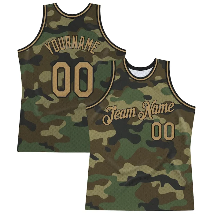 Custom Camo Old Gold-Black Authentic Salute To Service Basketball Jersey - Image 1
