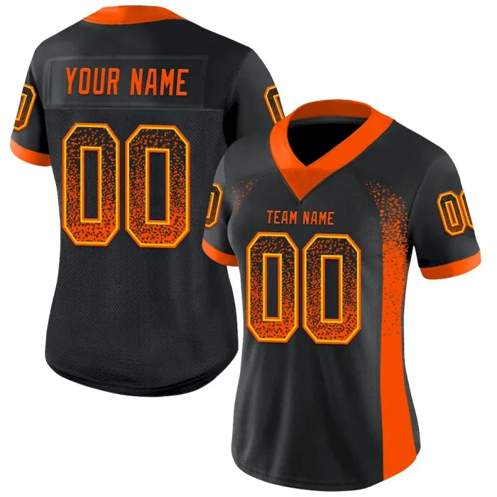 Custom Black Orange-Yellow Mesh Drift Fashion Football Jersey - Image 2