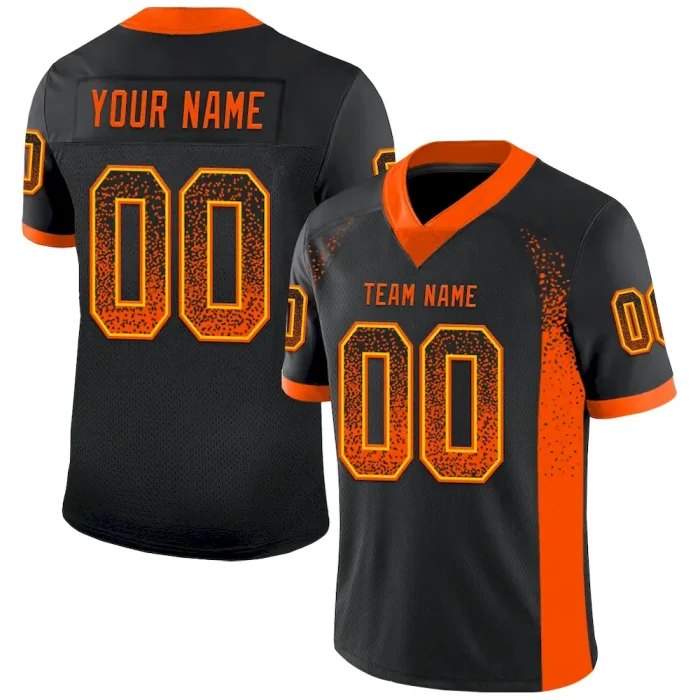 Custom Black Orange-Yellow Mesh Drift Fashion Football Jersey - Image 1
