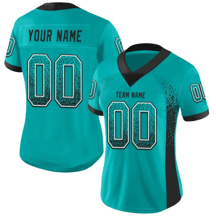 Custom Aqua Black-White Mesh Drift Fashion Football Jersey - Image 2
