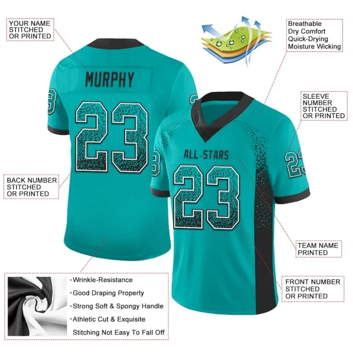 Custom Aqua Black-White Mesh Drift Fashion Football Jersey - Image 3
