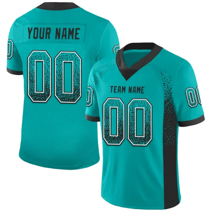 Custom Aqua Black-White Mesh Drift Fashion Football Jersey - Image 1