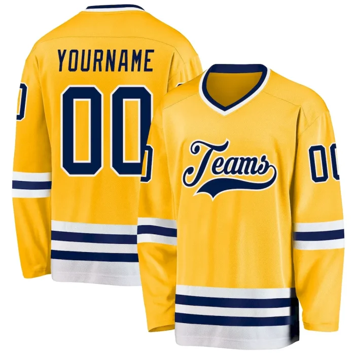 Custom Gold Navy-White Hockey Jersey - Image 1
