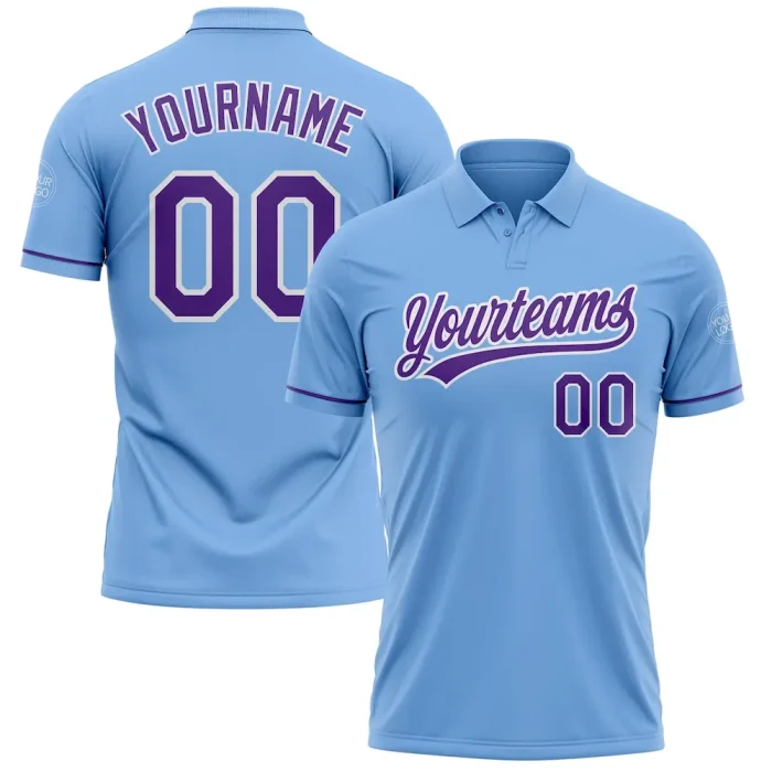 Custom Light Blue Purple-White Performance Vapor Golf Polo Shirt - Image 1