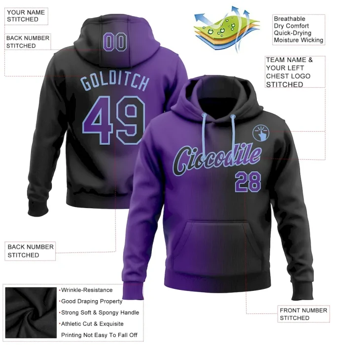 Custom Stitched Black Purple-Light Blue Gradient Fashion Sports Pullover Sweatshirt Hoodie - Image 2