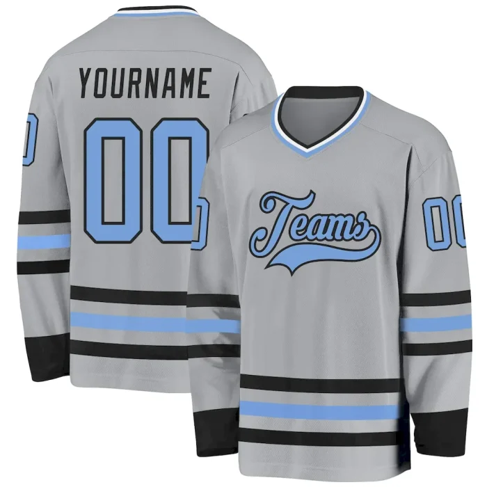 Custom Gray Light Blue-Black Hockey Jersey - Image 1