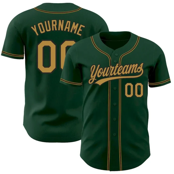 Custom Green Old Gold-Black Authentic Baseball Jersey - Image 1
