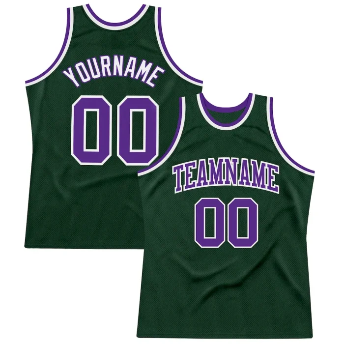 Custom Hunter Green Purple-White Authentic Throwback Basketball Jersey - Image 1