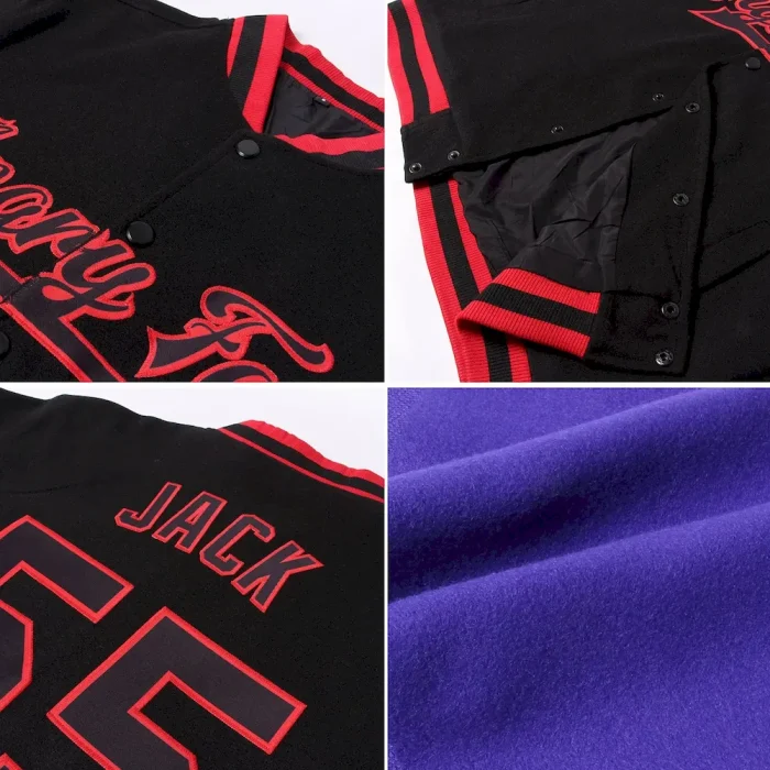 Custom Purple Gold-Kelly Green Bomber Full-Snap Varsity Letterman Two Tone Jacket - Image 2