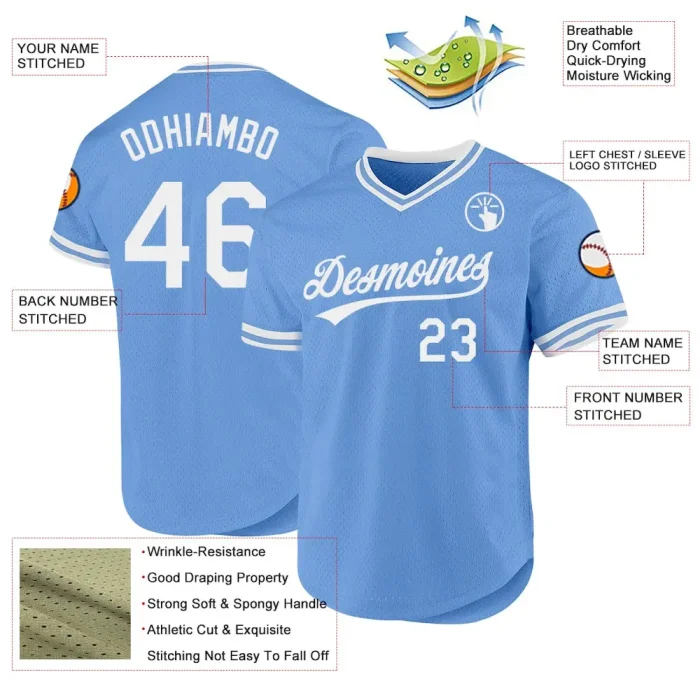 Custom Light Blue White Authentic Throwback Baseball Jersey - Image 3