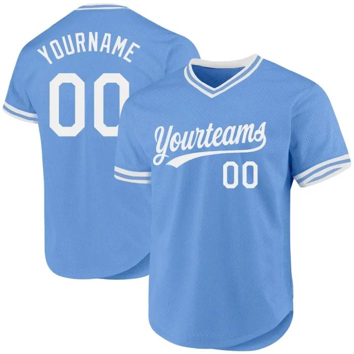 Custom Light Blue White Authentic Throwback Baseball Jersey - Image 1