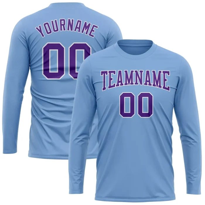 Custom Light Blue Purple-White Long Sleeve Performance T-Shirt - Image 2