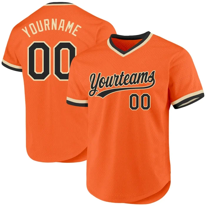 Custom Orange Black-Cream Authentic Throwback Baseball Jersey - Image 1