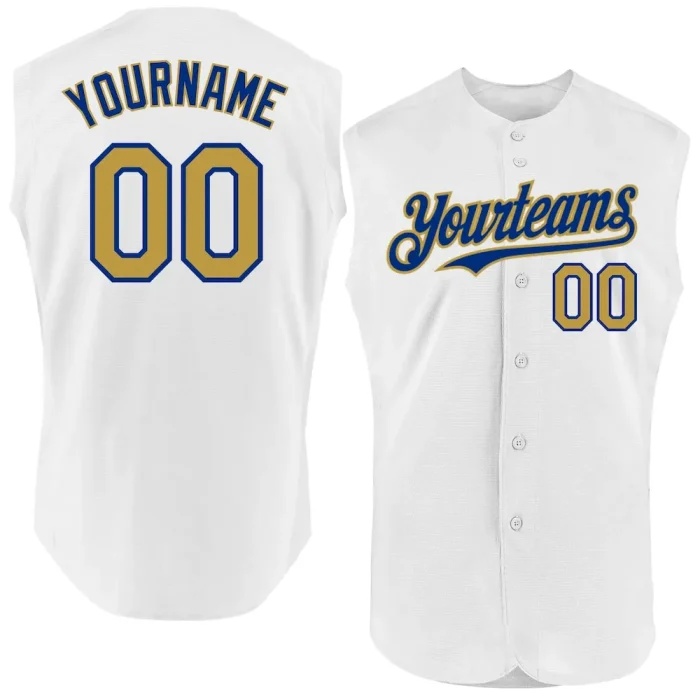 Custom White Old Gold-Royal Authentic Sleeveless Baseball Jersey - Image 1