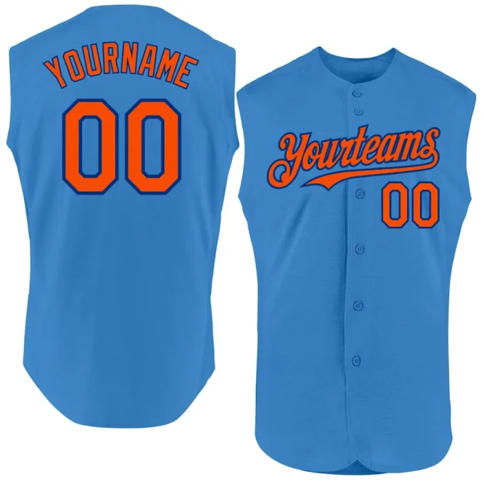 Custom Powder Blue Orange-Royal Authentic Sleeveless Baseball Jersey - Image 1
