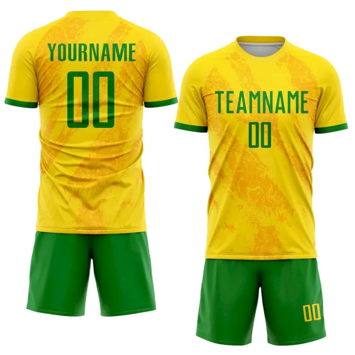 Custom Gold Grass Green Sublimation Soccer Uniform Jersey - Image 2