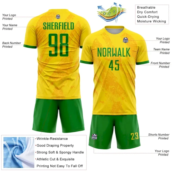 Custom Gold Grass Green Sublimation Soccer Uniform Jersey - Image 4