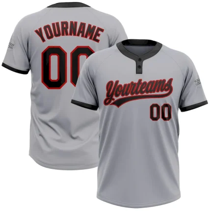 Custom Gray Black-Red Two-Button Unisex Softball Jersey