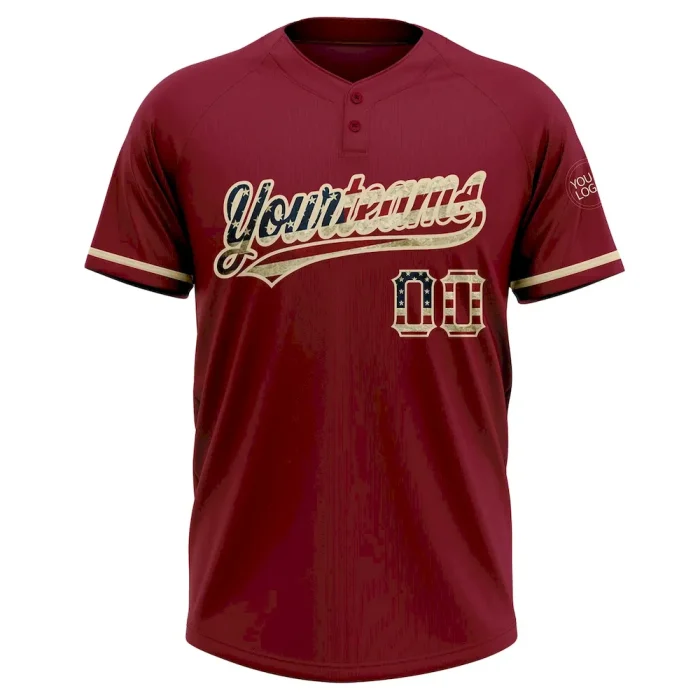 Custom Crimson Vintage USA Flag-City Cream Two-Button Unisex Softball Jersey - Image 2