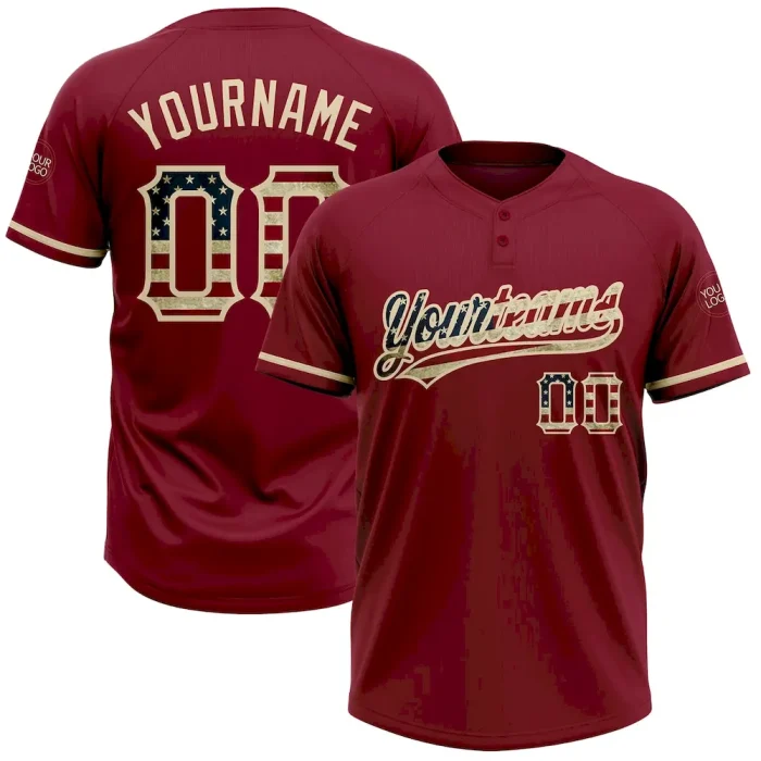 Custom Crimson Vintage USA Flag-City Cream Two-Button Unisex Softball Jersey - Image 1