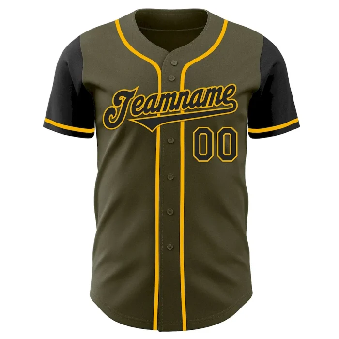 Custom Olive Black-Gold Authentic Two Tone Salute To Service Baseball Jersey - Image 2