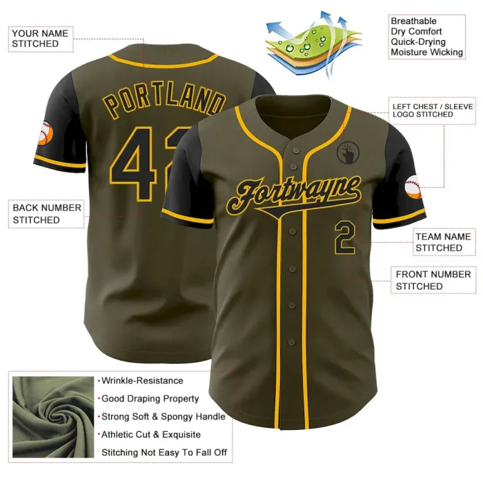 Custom Olive Black-Gold Authentic Two Tone Salute To Service Baseball Jersey - Image 3