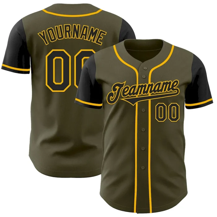 Custom Olive Black-Gold Authentic Two Tone Salute To Service Baseball Jersey - Image 1