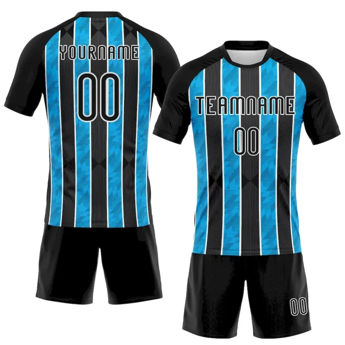 Custom Black Light Blue-White Lines Sublimation Volleyball Uniform Jersey - Image 2