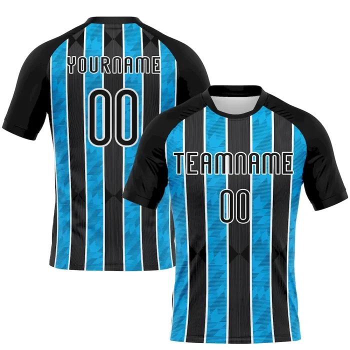 Custom Black Light Blue-White Lines Sublimation Volleyball Uniform Jersey - Image 1
