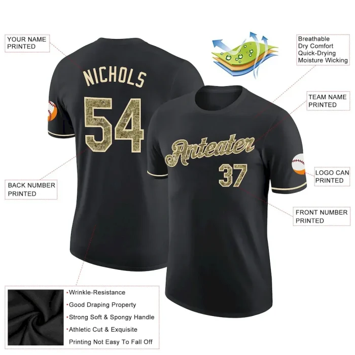 Custom Black Camo-Cream Performance T-Shirt - Image 2
