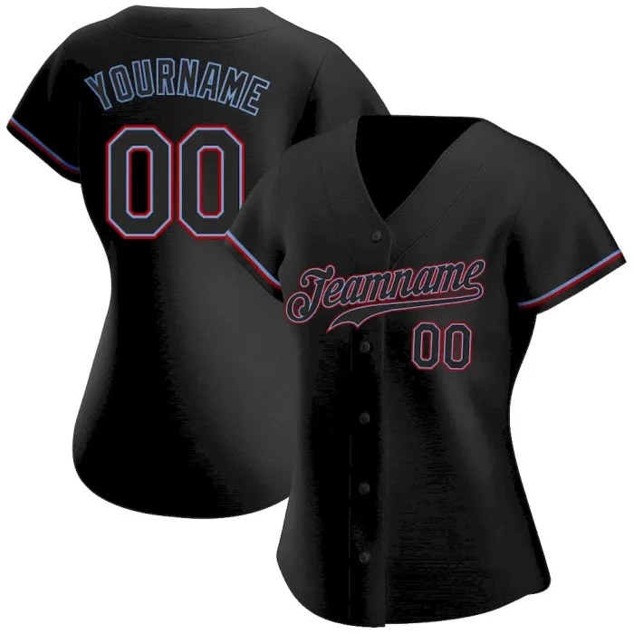 Custom Black Black-Red Authentic Baseball Jersey - Image 2