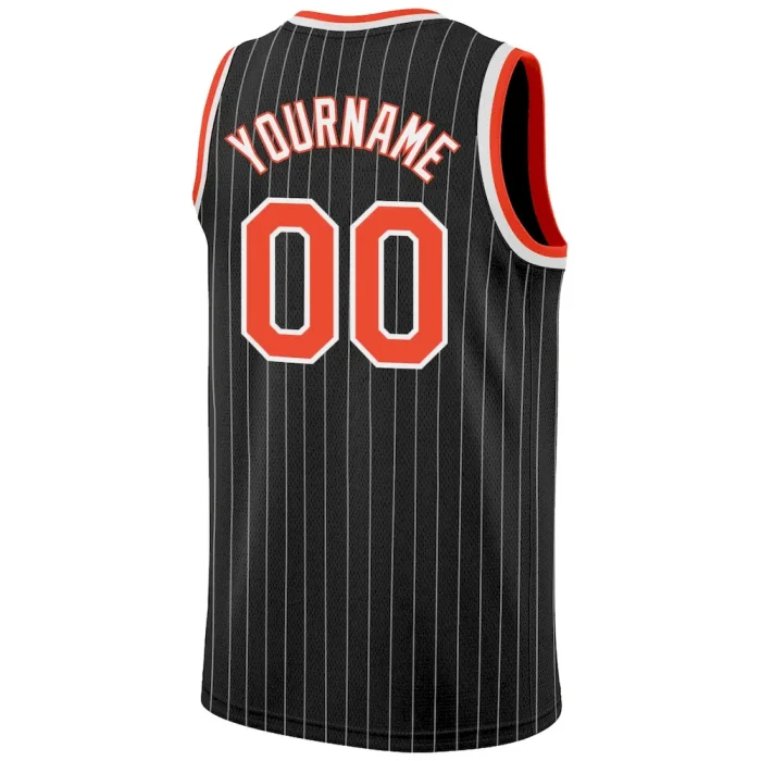 Custom Black White Pinstripe Orange-White Authentic Basketball Jersey - Image 6