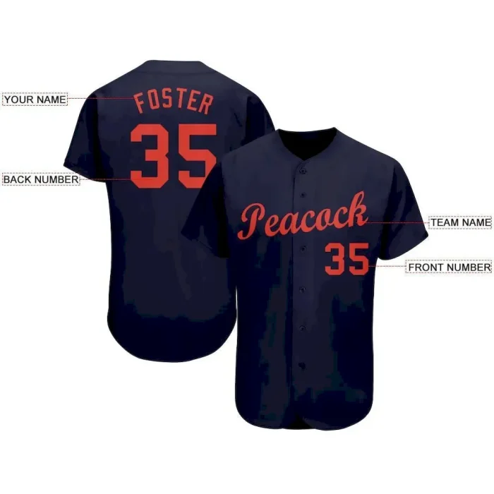 Custom Navy Orange Baseball Jersey - Image 3