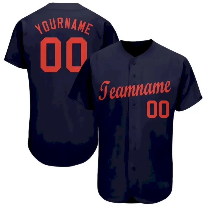 Custom Navy Orange Baseball Jersey - Image 1