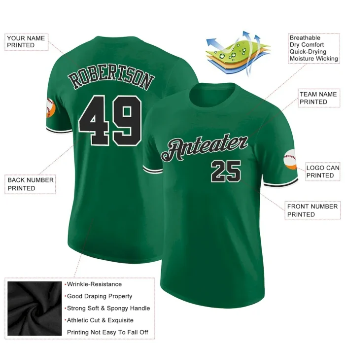 Custom Kelly Green Black-White Performance T-Shirt - Image 2