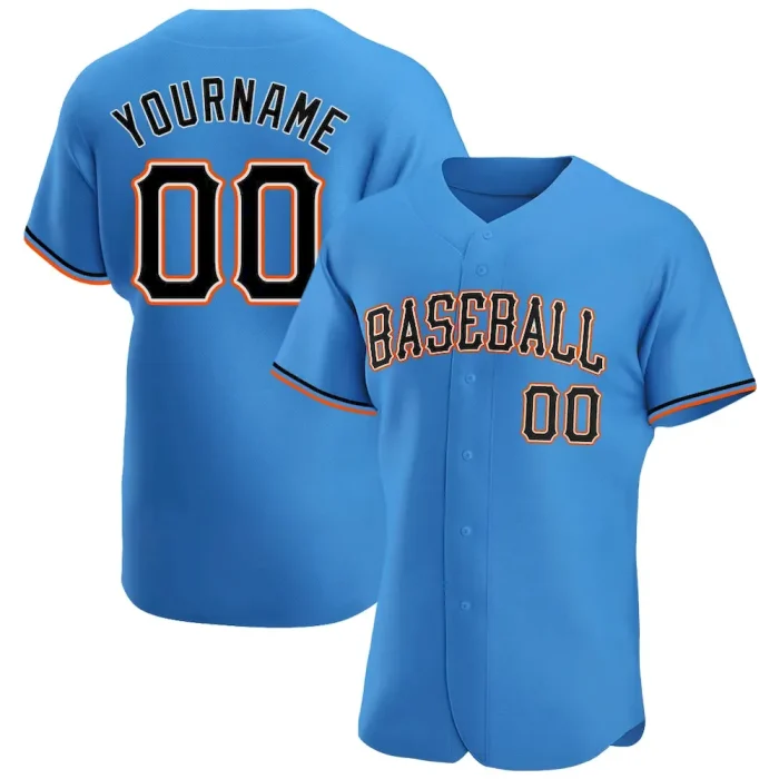 Custom Powder Blue Black-Orange Authentic Baseball Jersey - Image 1