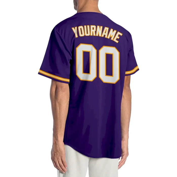 Custom Purple White-Gold Authentic Baseball Jersey - Image 2