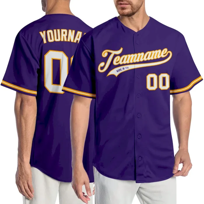 Custom Purple White-Gold Authentic Baseball Jersey - Image 1
