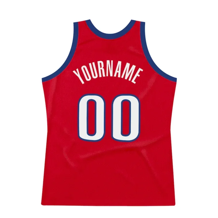 Custom Red White-Royal Authentic Throwback Basketball Jersey - Image 6