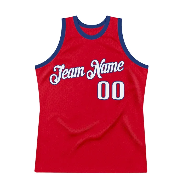 Custom Red White-Royal Authentic Throwback Basketball Jersey - Image 7